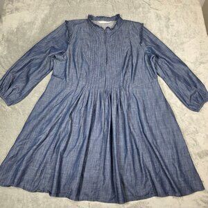 Wayward Fancies Eshakti Dress 2X Blue Chambray Ruffle Modest Cottage Country
